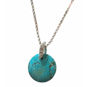 Pendentif Turquoise Rond avec Chaîne Acier Inox 42 + 7 cm
