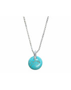 Pendentif Turquoise Rond avec Chaîne Acier Inox 42 + 7 cm