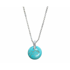 Pendentif Turquoise Rond avec Chaîne Acier Inox 42 + 7 cm
