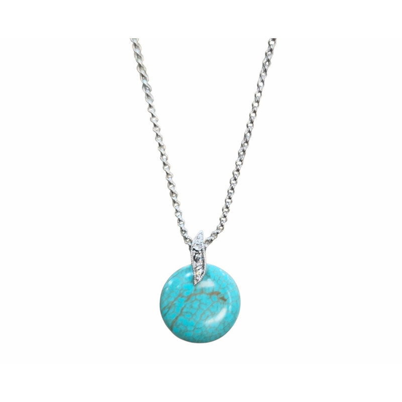Pendentif Turquoise Rond avec Chaîne Acier Inox 42 + 7 cm