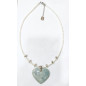 Collier Amazonite Cœur en Pendentif Perles d'Eau Douce Grains de Riz 46 + 5 cm