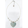 Collier Amazonite Cœur en Pendentif Perles d'Eau Douce Grains de Riz 46 + 5 cm