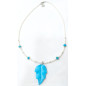 Collier Turquoise Feuille en Pendentif Perles d'Eau Douce 46 + 5 cm