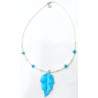 Collier Turquoise Feuille en Pendentif Perles d'Eau Douce 46 + 5 cm