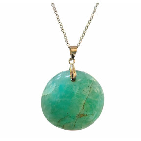 Pendentif Amazonite sur Chaîne Acier Inox 42 + 7 cm