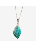 Pendentif Amazonite sur Chaîne Acier Inox 42 + 7 cm