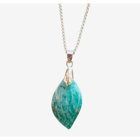 Pendentif Amazonite sur Chaîne Acier Inox 42 + 7 cm
