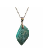 Pendentif Amazonite sur Chaîne Acier Inox 42 + 7 cm