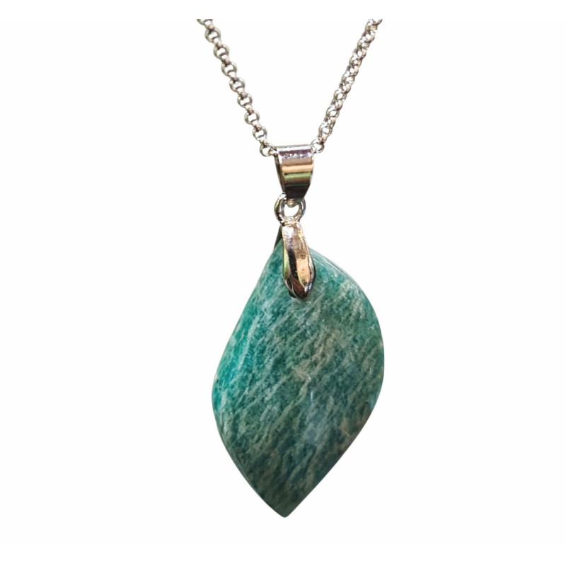Pendentif Amazonite sur Chaîne Acier Inox 42 + 7 cm
