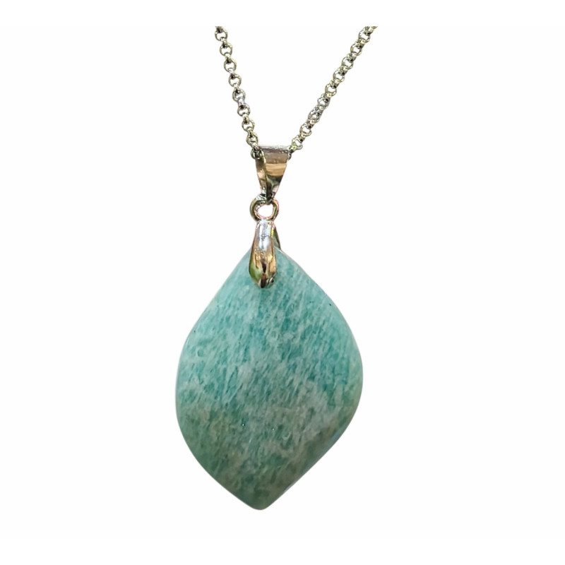 Pendentif Amazonite sur Chaîne Acier Inox 42 + 7 cm
