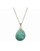 Pendentif Amazonite sur Chaîne Acier Inox 42 + 7 cm