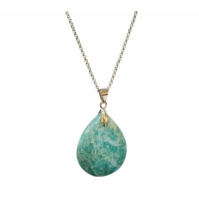 Pendentif Amazonite sur Chaîne Acier Inox 42 + 7 cm