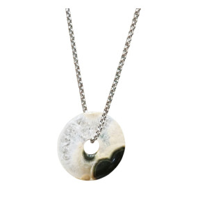 Pendentif Cristal de Roche Agate Océan sur Chaîne Acier Inox 40 + 7 cm