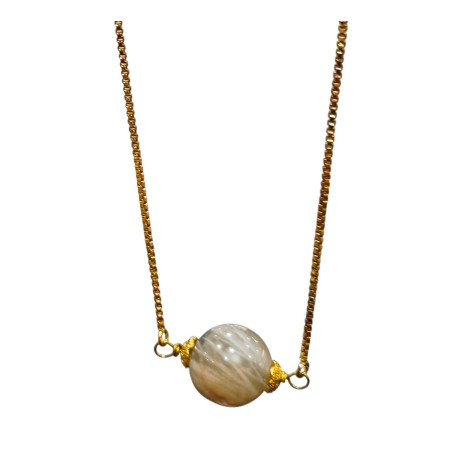 Collier Pierre de Lune Grise Chaîne Plaquée Or 60 cm