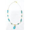Collier Turquoise en Pendentif et Inserts Collier Perles d'Eau Douce Grains de Riz 42 cm
