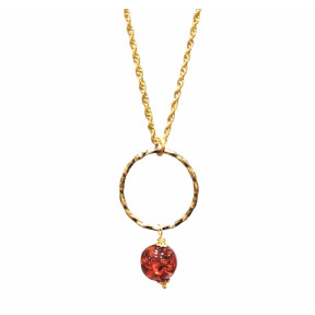 Pendentif Ambre Baltique Sur Anneau et Chaîne Plaqués Or 60 cm
