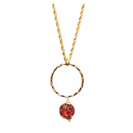 Pendentif Ambre Baltique Sur Anneau et Chaîne Plaqués Or 60 cm