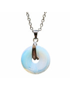 Pendentif Verre Opaline Donut sur Chaîne Acier Inox 42 + 3 cm