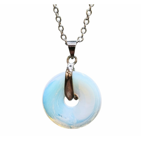 Pendentif Verre Opaline Donut sur Chaîne Acier Inox 42 + 3 cm