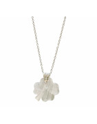Pendentif Quartz Rose Trèfle sur chaîne Acier Inox 42 + 7 cm