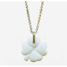 Pendentif Onyx Blanc Trèfle sur Chaîne Acier Inox 42 + 7 cm