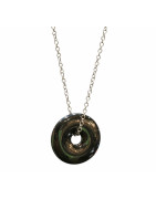 Pendentif Hématite Donut sur Chaîne Acier Inox 40 + 7 cm