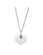Pendentif Onyx Blanc Cœur sur Chaîne Acier Inox 42 + 7 cm
