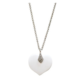 Pendentif Onyx Blanc Cœur sur Chaîne Acier Inox 42 + 7 cm