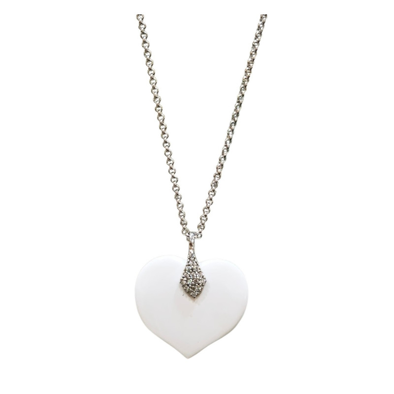 Pendentif Onyx Blanc Cœur sur Chaîne Acier Inox 42 + 7 cm