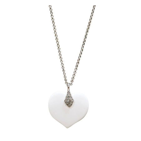 Pendentif Onyx Blanc Cœur sur Chaîne Acier Inox 42 + 7 cm