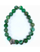 Bracelet Jaspe Impérial Vert avec Insert Pierres Rondes 8mm