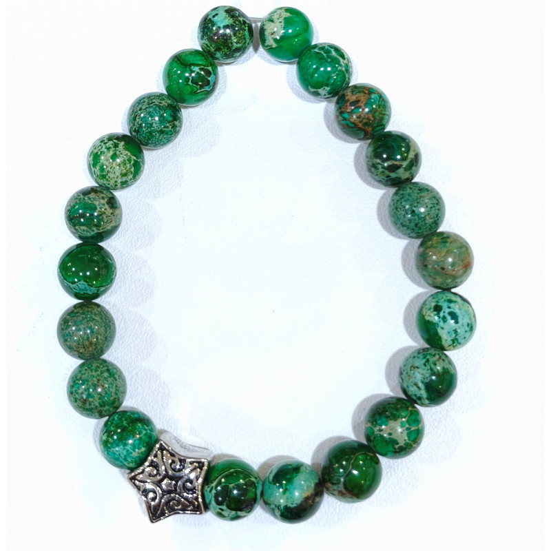 Bracelet Jaspe Impérial Vert avec Insert Pierres Rondes 8mm