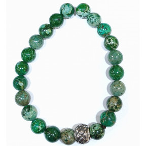 Bracelet Jaspe Impérial Vert avec Insert Pierres Rondes 8mm