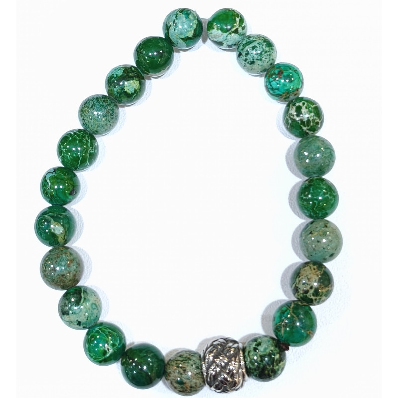 Bracelet Jaspe Impérial Vert avec Insert Pierres Rondes 8mm