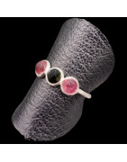 Bague Tourmaline rose et verte argent 925 Taille 52