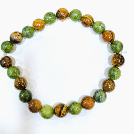Bracelet jade et Œil de Tigre Pierres Rondes 8mm