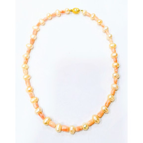Collier Corail Peau d'Ange et Perles d'Eau Douce 44 cm