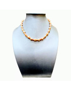 Collier Corail Peau d'Ange et Perles d'Eau Douce 44 cm