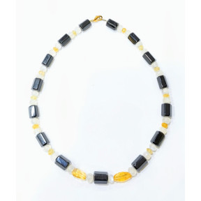 Collier Pierre de Lune Citrine et Onyx 38 cm