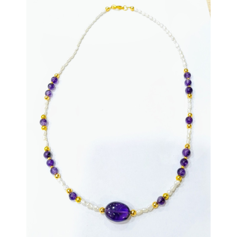 Collier Améthyste et Perles d'Eau Douce 46 cm