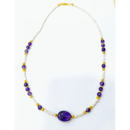 Collier Améthyste et Perles d'Eau Douce 46 cm