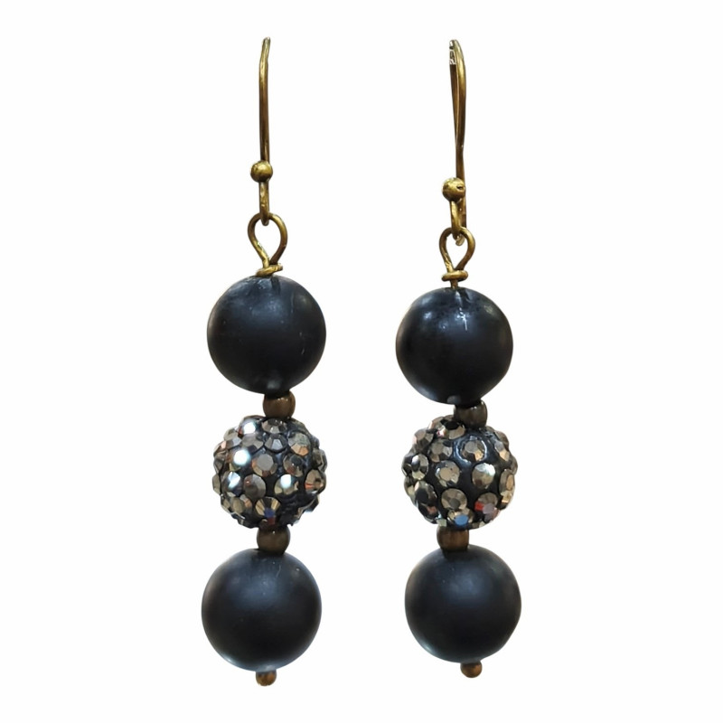 Boucles Onyx Mat Swarovski Laiton
