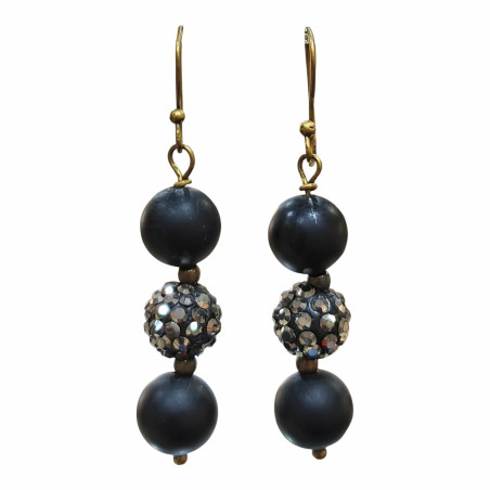 Boucles Onyx Mat Swarovski Laiton