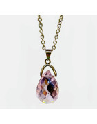 Pendentif Swarovski Cristal Rose sur Chaîne Acier Inox 42 + 4 cm