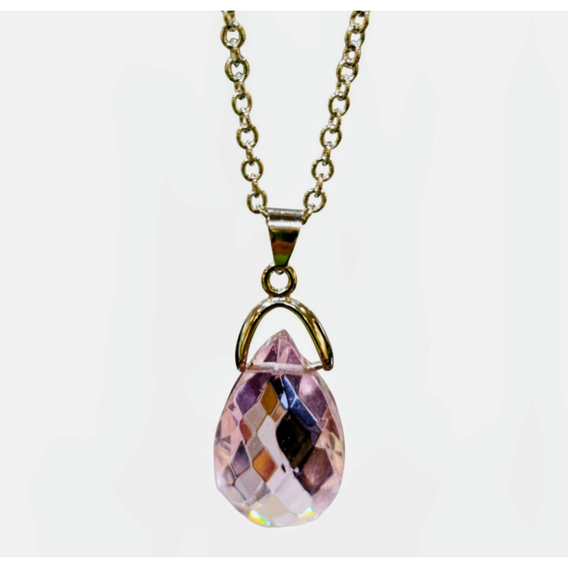 Pendentif Swarovski Cristal Rose sur Chaîne Acier Inox 42 + 4 cm