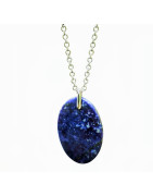 Pendentif Lapis-Lazuli Ovale sur Chaîne Acier Inox 42 + 7 cm