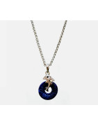 Pendentif Lapis-Lazuli Donut avec Dauphin sur Chaîne Acier Inox 42 + 4 cm