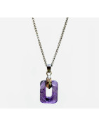 Pendentif Améthyste Rectangle avec Chaîne Acier Inox 42 + 3 cm
