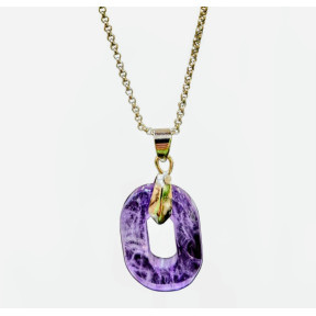 Pendentif Améthyste Rectangle avec Chaîne Acier Inox 42 + 3 cm
