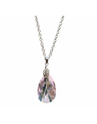 Pendentif Swarovski Cristal Rose sur Chaîne Acier Inox 42 + 4 cm